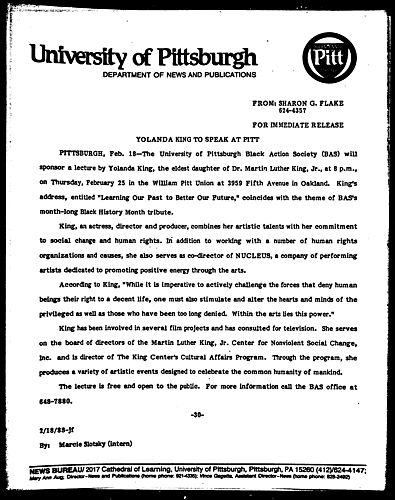 Yolanda King To Speak At Pitt