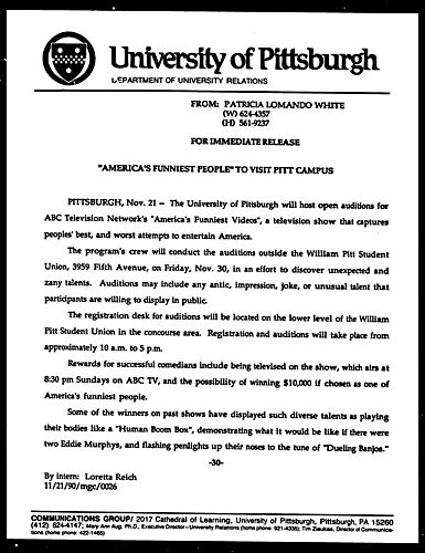 "America's Funniest People" To Visit Pitt Campus