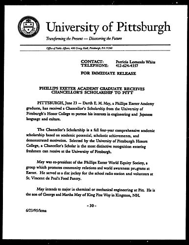 Phillips Exeter Academy Graduate Receives Chancellor's Scholarship to Pitt