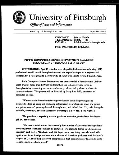 Pitt's Computer Science Department Awarded Pennsylvania "Link-to-Learn" Grant